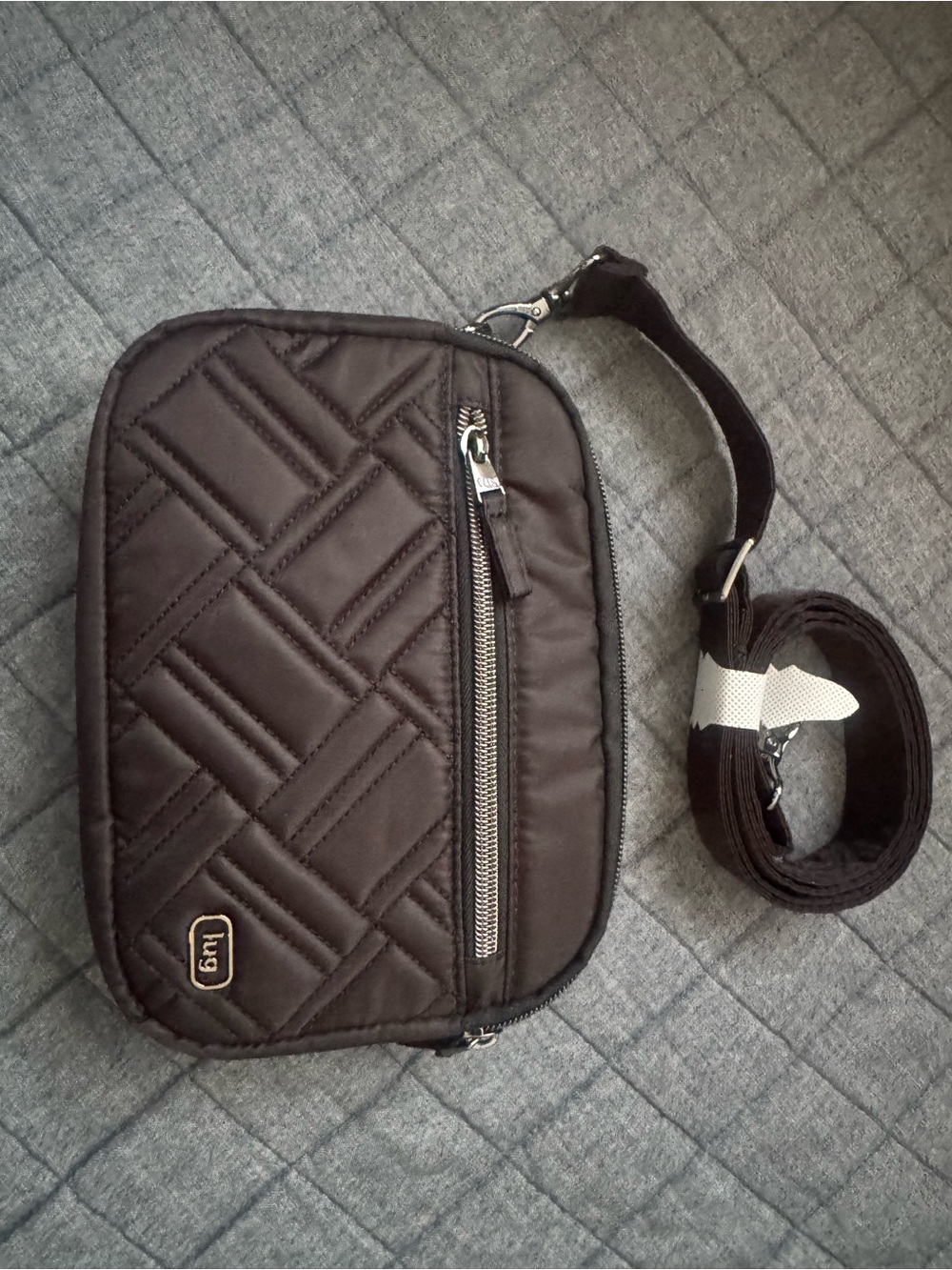 lug Black Quilted Crossbody Bag with Adjustable Strap